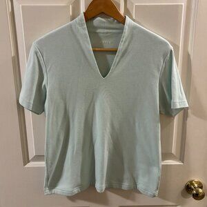 Orvis Women's Blue Mint Green V-neck Short Sleeve Knit Top ~ Medium ~ SOFT